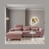 Canapé d'angle convertible rose angle gauche 4 places FABLE 