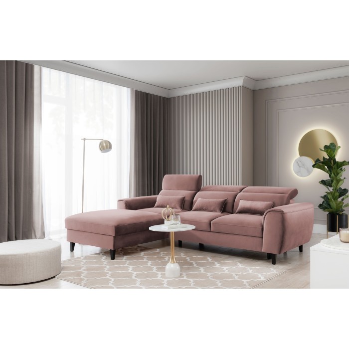 Canapé d'angle convertible rose angle gauche 4 places FABLE 