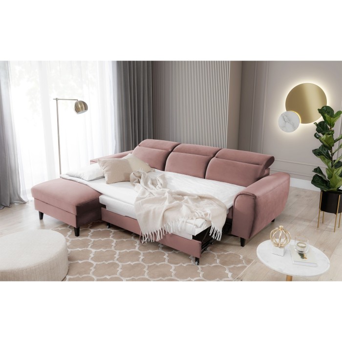 Canapé d'angle convertible rose angle gauche 4 places FABLE 
