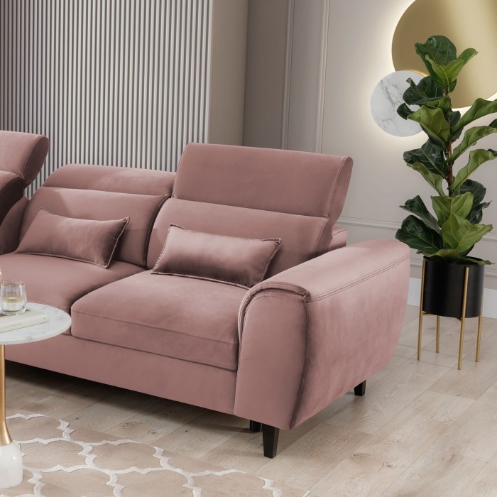 Canapé d'angle convertible rose angle gauche 4 places FABLE 