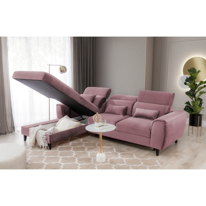 Canapé d'angle convertible rose foncé angle gauche 4 places FABLE 