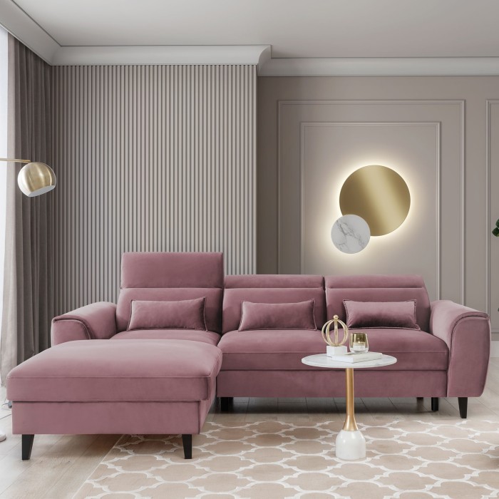 Canapé d'angle convertible rose foncé angle gauche 4 places FABLE 