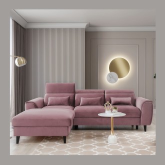 Canapé d'angle convertible rose foncé angle gauche 4 places FABLE 