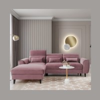 Canapé d'angle convertible rose foncé angle gauche 4 places FABLE 