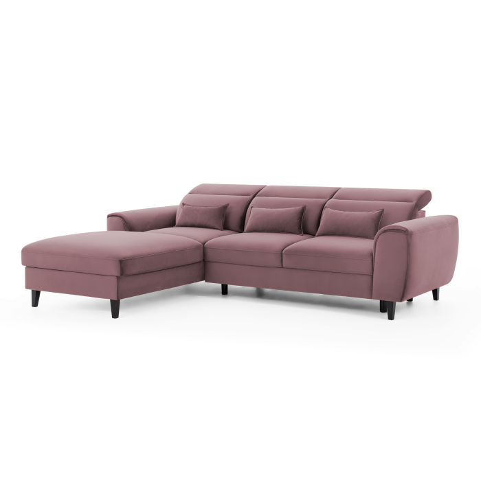 Canapé d'angle convertible rose foncé angle gauche 4 places FABLE 