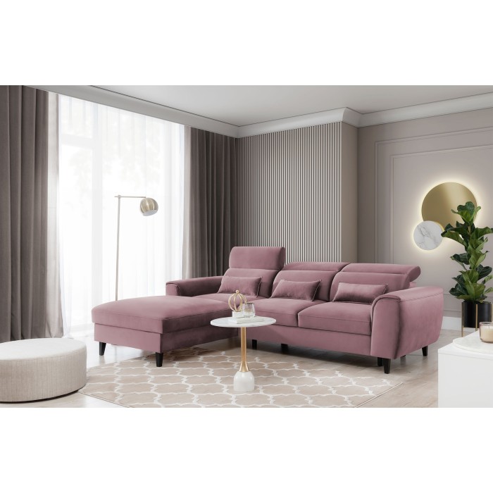 Canapé d'angle convertible rose foncé angle gauche 4 places FABLE 