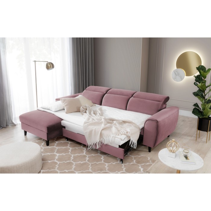 Canapé d'angle convertible rose foncé angle gauche 4 places FABLE 