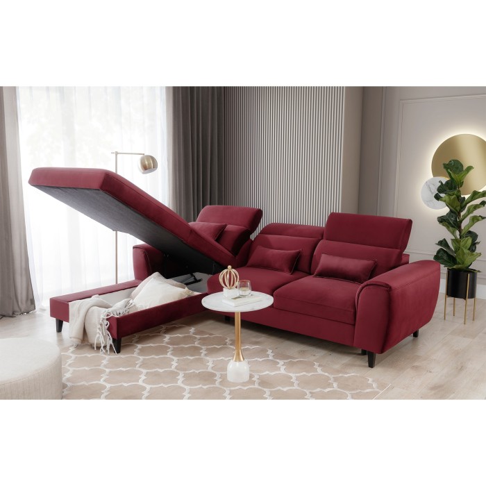 Canapé d'angle convertible rouge angle gauche 4 places FABLE 