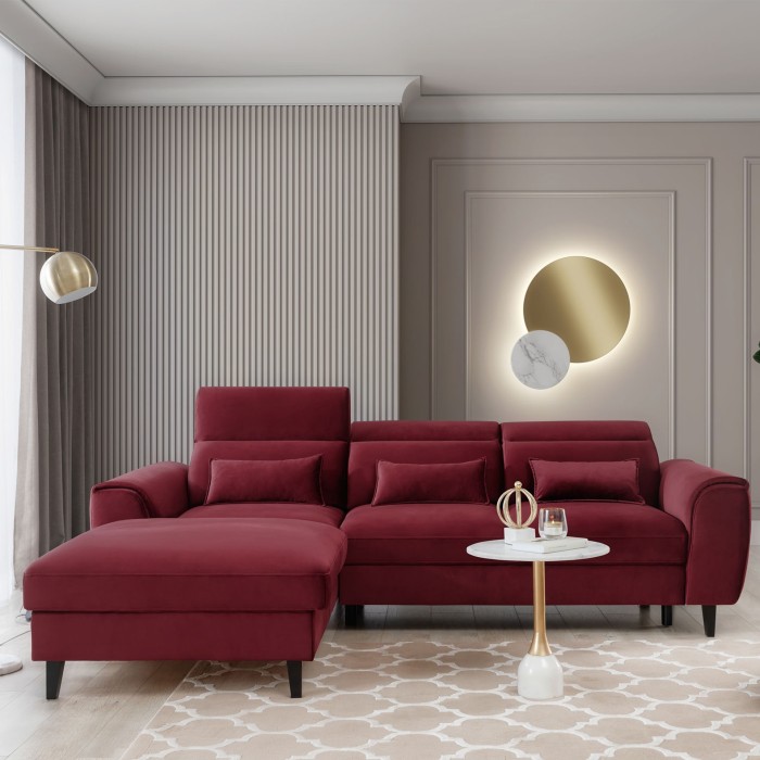 Canapé d'angle convertible rouge angle gauche 4 places FABLE 