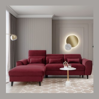 Canapé d'angle convertible rouge angle gauche 4 places FABLE 