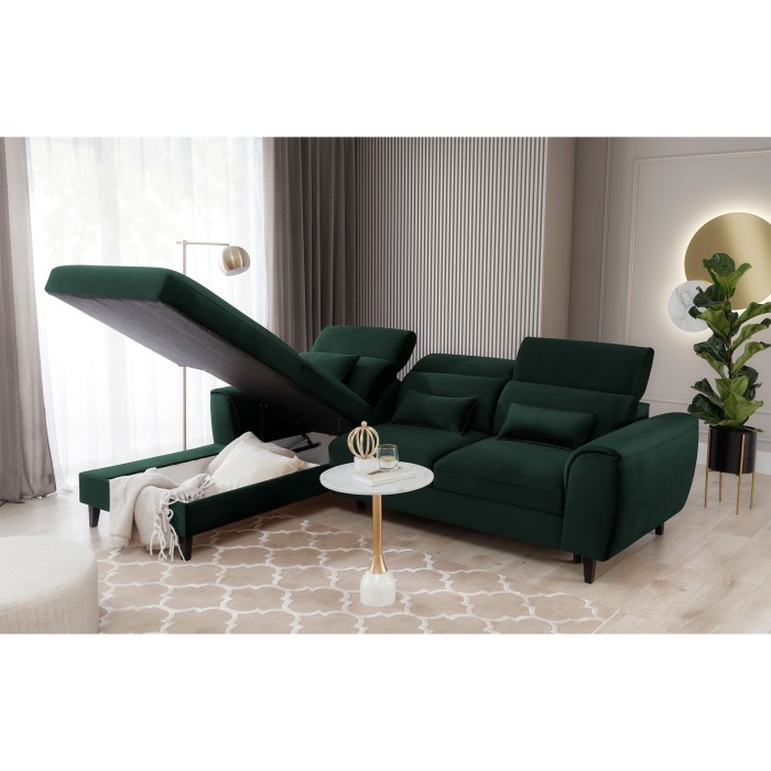 Canapé d'angle convertible vert foncé angle gauche 4 places FABLE 