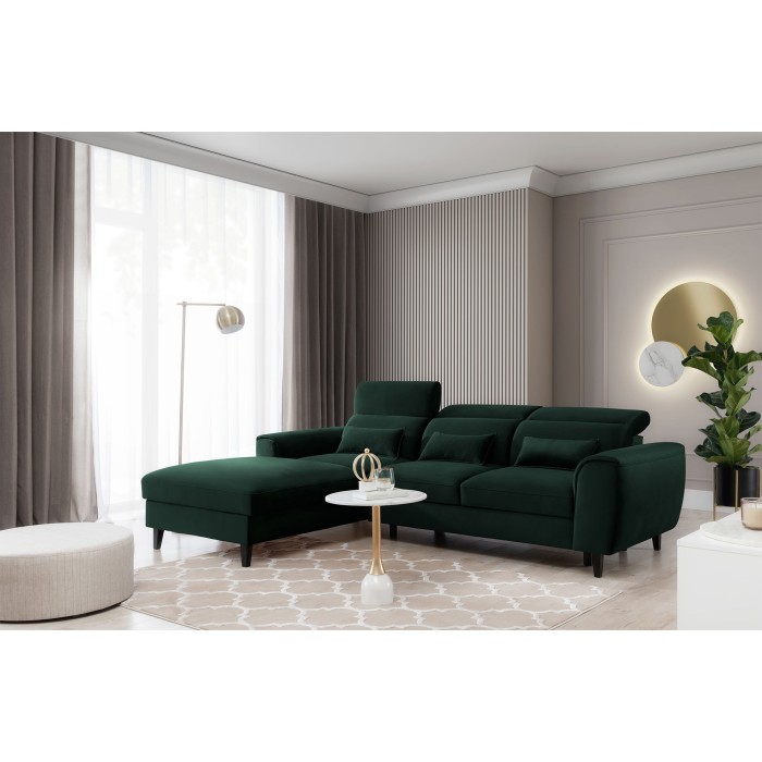 Canapé d'angle convertible vert foncé angle gauche 4 places FABLE 