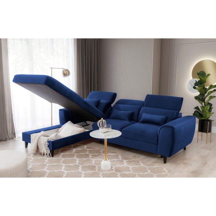 Canapé d'angle convertible bleu marine angle gauche 4 places FABLE 