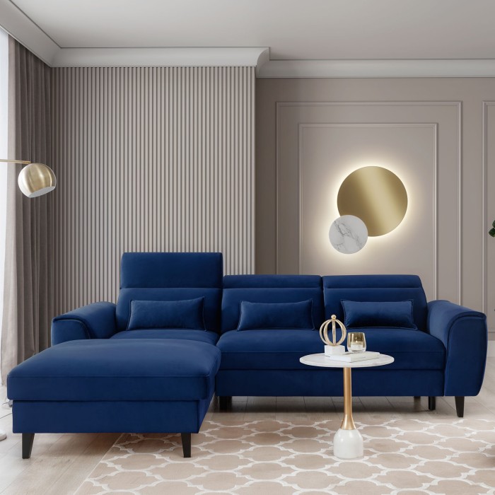 Canapé d'angle convertible bleu marine angle gauche 4 places FABLE 