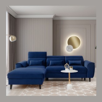 Canapé d'angle convertible bleu marine angle gauche 4 places FABLE 