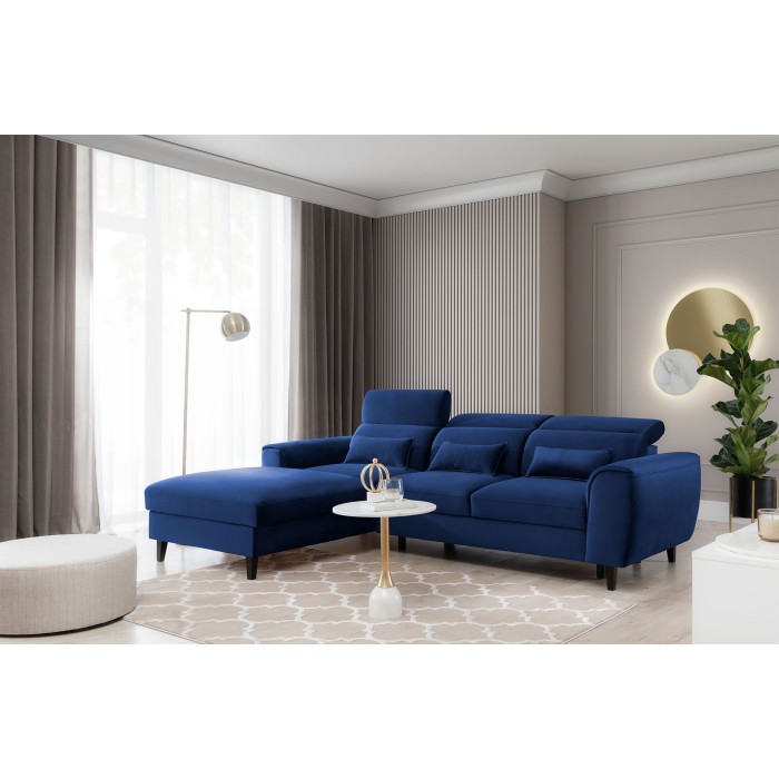 Canapé d'angle convertible bleu marine angle gauche 4 places FABLE 