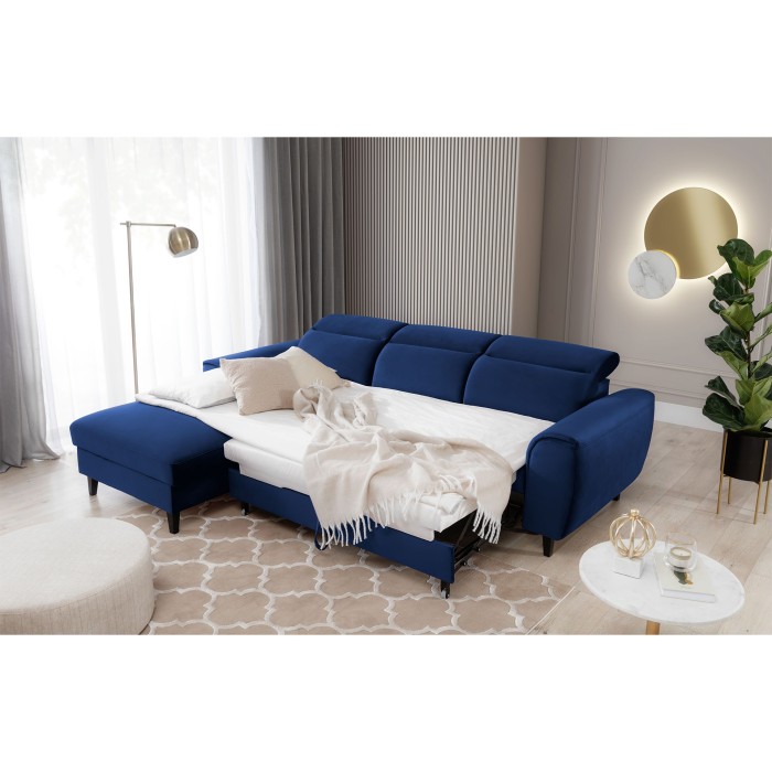 Canapé d'angle convertible bleu marine angle gauche 4 places FABLE 