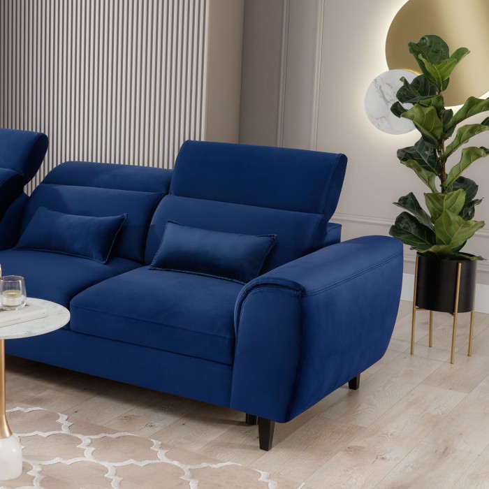 Canapé d'angle convertible bleu marine angle gauche 4 places FABLE 
