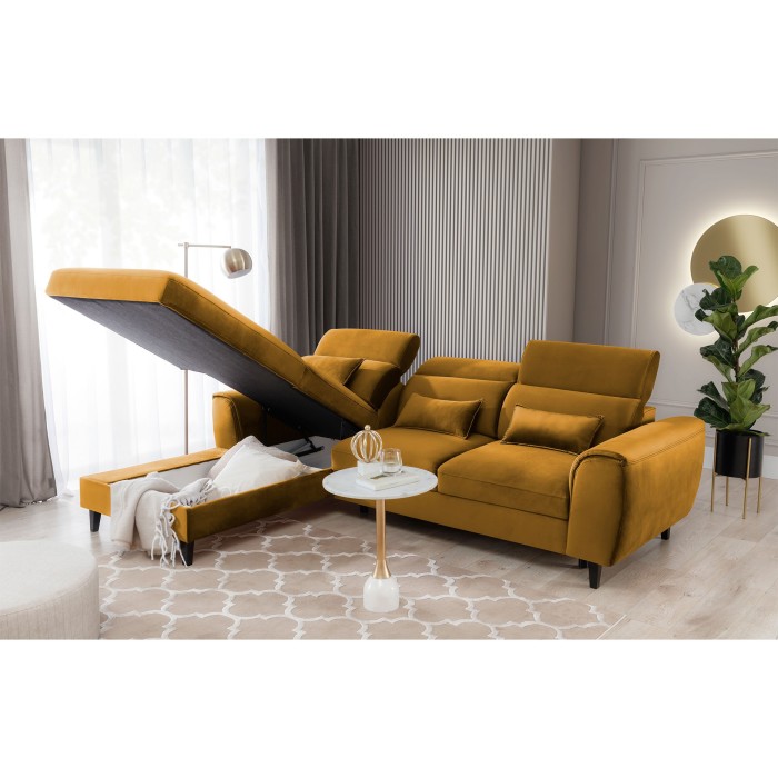 Canapé d'angle convertible jaune angle gauche 4 places FABLE 