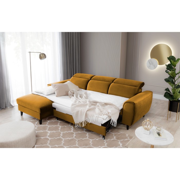 Canapé d'angle convertible jaune angle gauche 4 places FABLE 