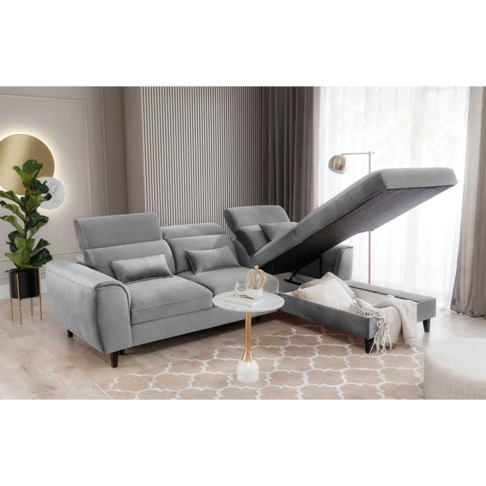 Canapé d'angle convertible gris angle droit 4 places FABLE 