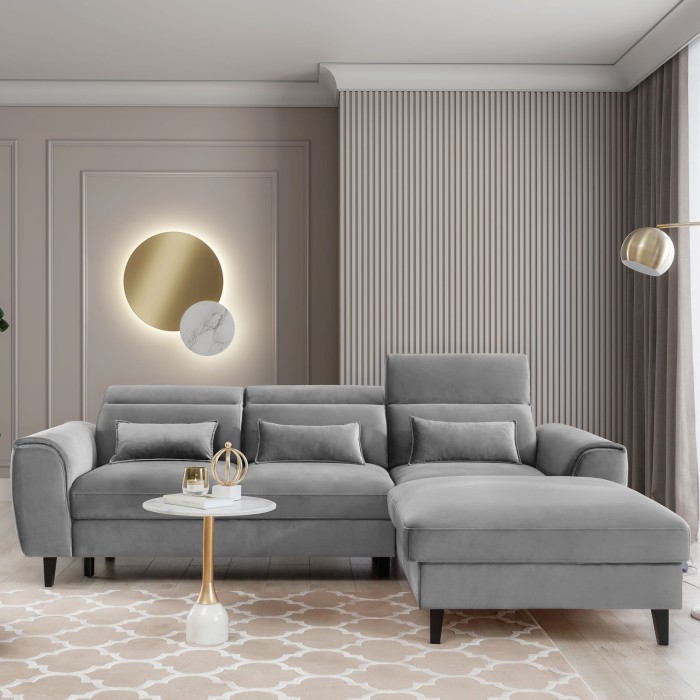 Canapé d'angle convertible gris angle droit 4 places FABLE 