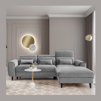 Canapé d'angle convertible gris angle droit 4 places FABLE 
