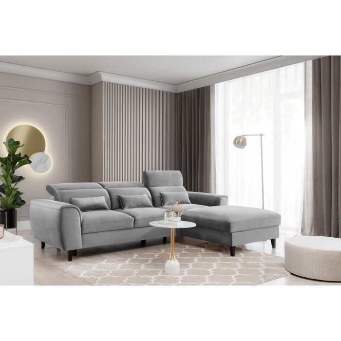 Canapé d'angle convertible gris angle droit 4 places FABLE 