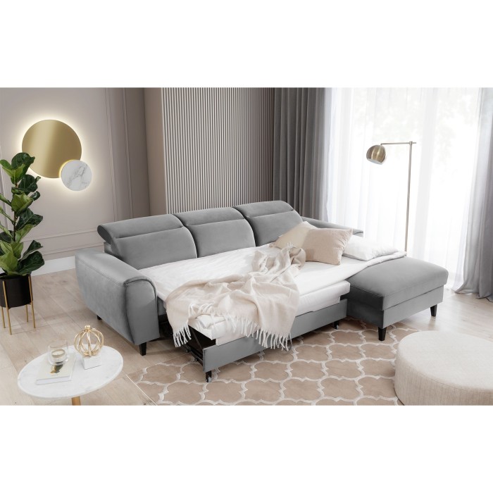 Canapé d'angle convertible gris angle droit 4 places FABLE 