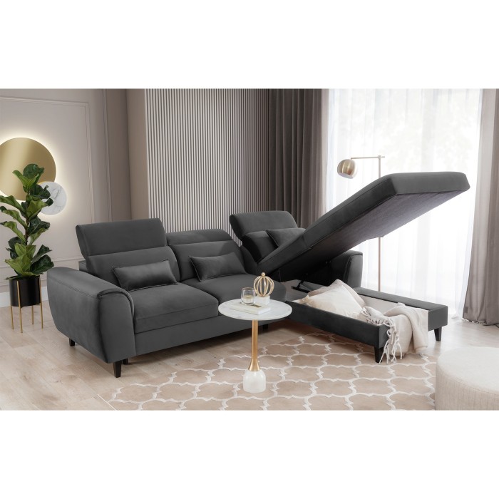 Canapé d'angle convertible gris foncé angle droit 4 places FABLE 