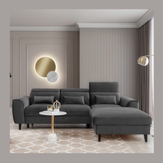 Canapé d'angle convertible gris foncé angle droit 4 places FABLE 