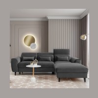 Canapé d'angle convertible gris foncé angle droit 4 places FABLE 