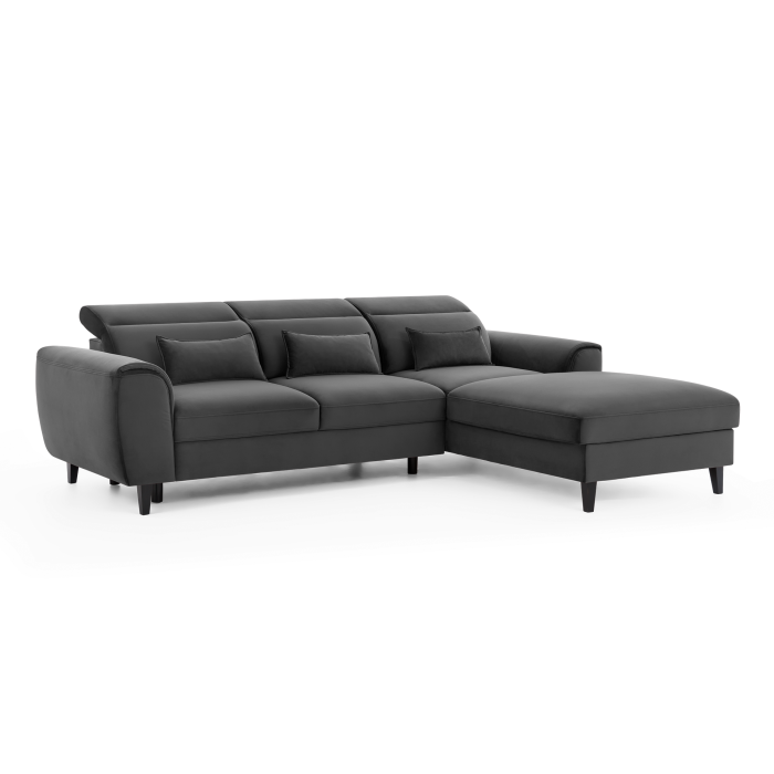 Canapé d'angle convertible gris foncé angle droit 4 places FABLE 