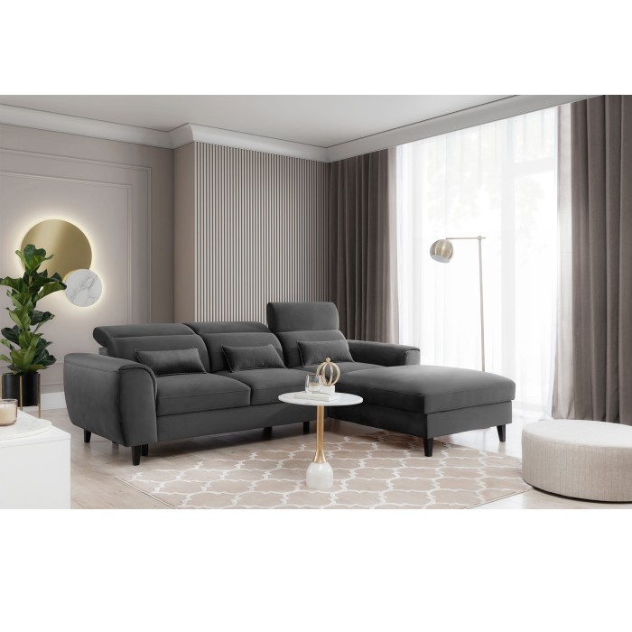 Canapé d'angle convertible gris foncé angle droit 4 places FABLE 