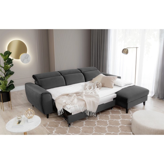 Canapé d'angle convertible gris foncé angle droit 4 places FABLE 