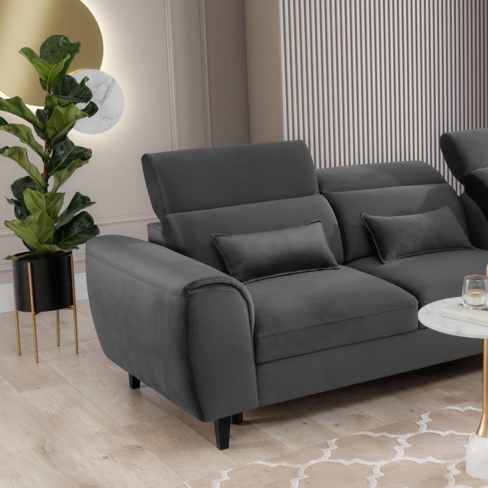 Canapé d'angle convertible gris foncé angle droit 4 places FABLE 