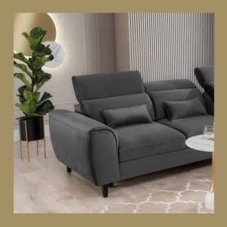 Canapé d'angle convertible gris foncé angle droit 4 places FABLE 