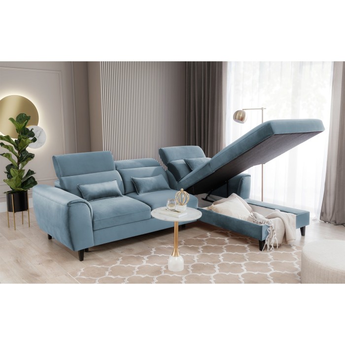 Canapé d'angle convertible bleu angle droit 4 places FABLE 