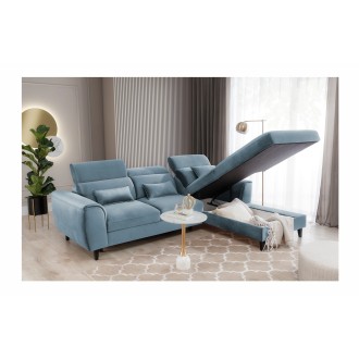 Canapé d'angle convertible bleu angle droit 4 places FABLE 
