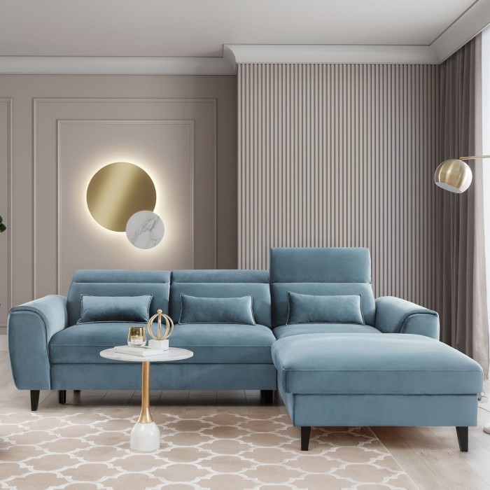 Canapé d'angle convertible bleu angle droit 4 places FABLE 