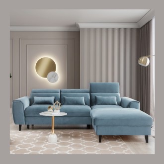 Canapé d'angle convertible bleu angle droit 4 places FABLE 