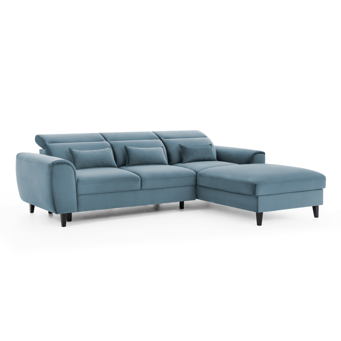 Canapé d'angle convertible bleu angle droit 4 places FABLE 