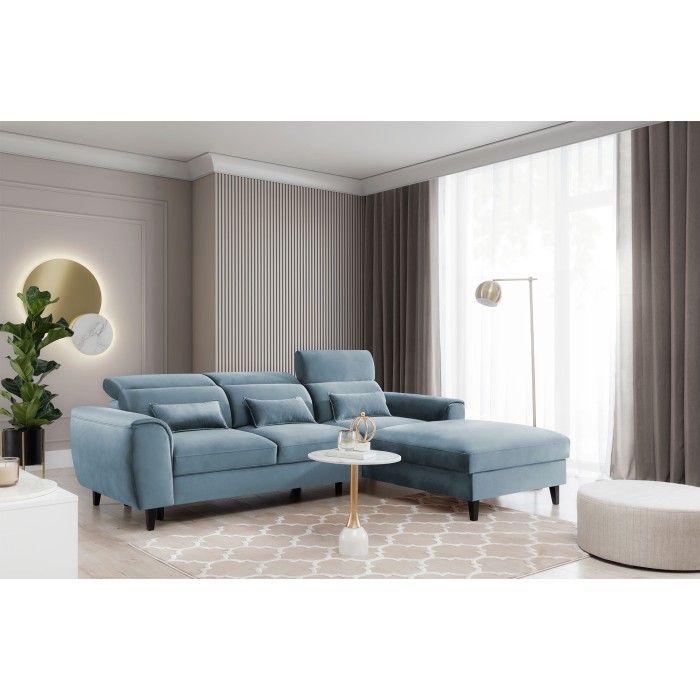 Canapé d'angle convertible bleu angle droit 4 places FABLE 