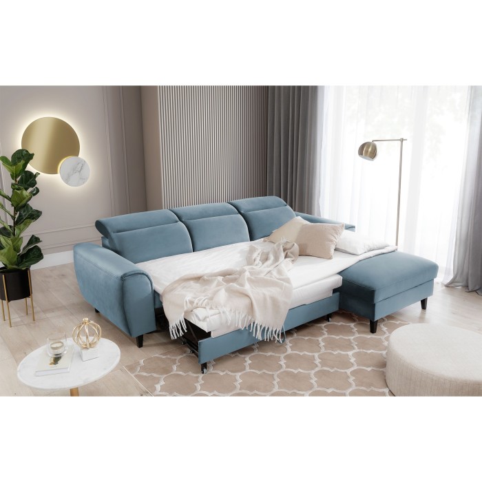 Canapé d'angle convertible bleu angle droit 4 places FABLE 