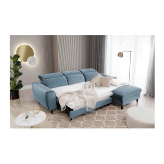 Canapé d'angle convertible bleu angle droit 4 places FABLE 