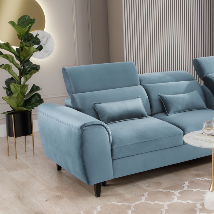 Canapé d'angle convertible bleu angle droit 4 places FABLE 