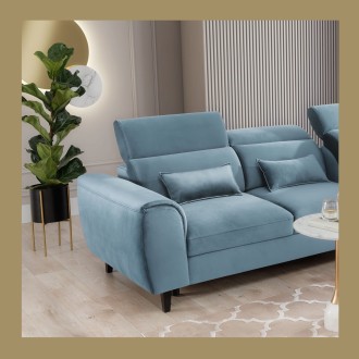 Canapé d'angle convertible bleu angle droit 4 places FABLE 