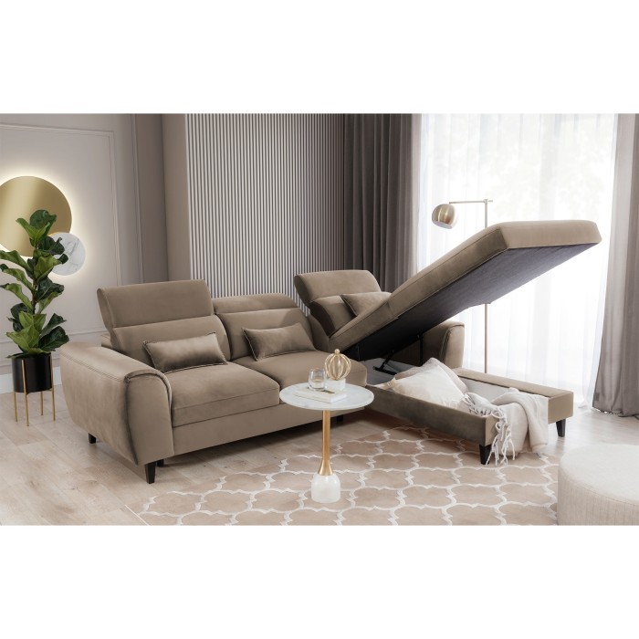 Canapé d'angle convertible marron angle droit 4 places FABLE 