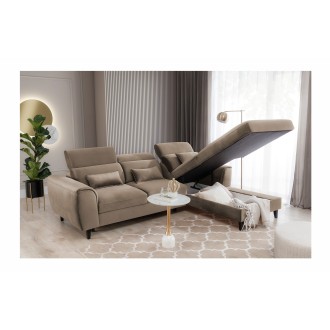 Canapé d'angle convertible marron angle droit 4 places FABLE 