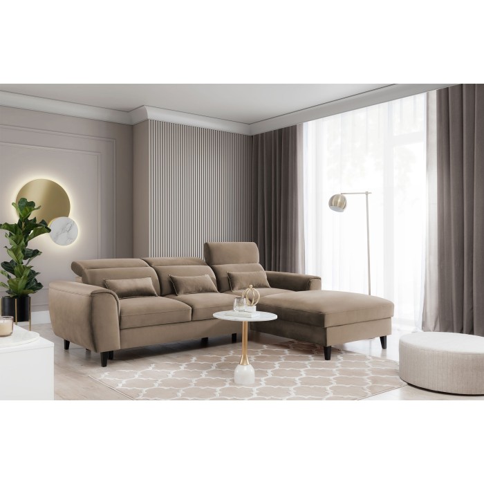 Canapé d'angle convertible marron angle droit 4 places FABLE 